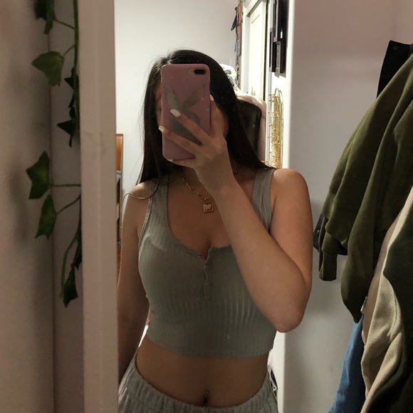 PLT BNWOT RIBBED BUTTONED GREY TANK TOP - Picture 1 of 5